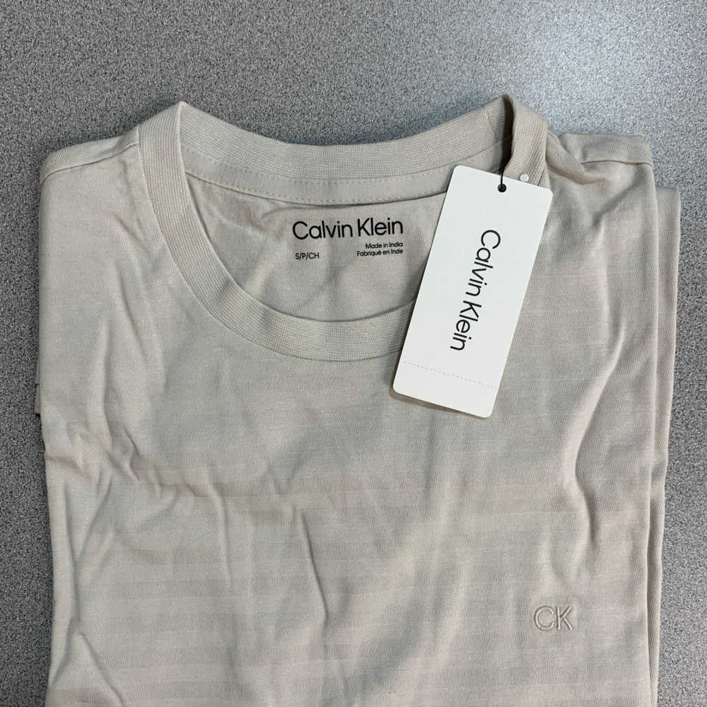 NWT Calvin Klein T-Shirt Men's S Beige 100% Cotton Casual Short Sleeve CK Logo